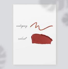 Gabriel Cosmetics lipstick swatch on skin illustrating warm red-brown payoff