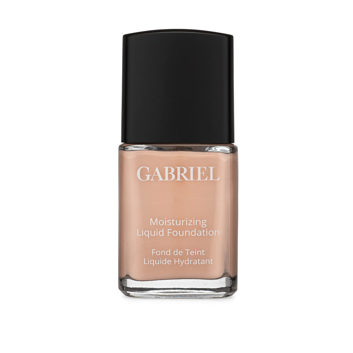 Gabriel Cosmetics foundation front packaging showing bottle and label, highlights organic formula benefit
