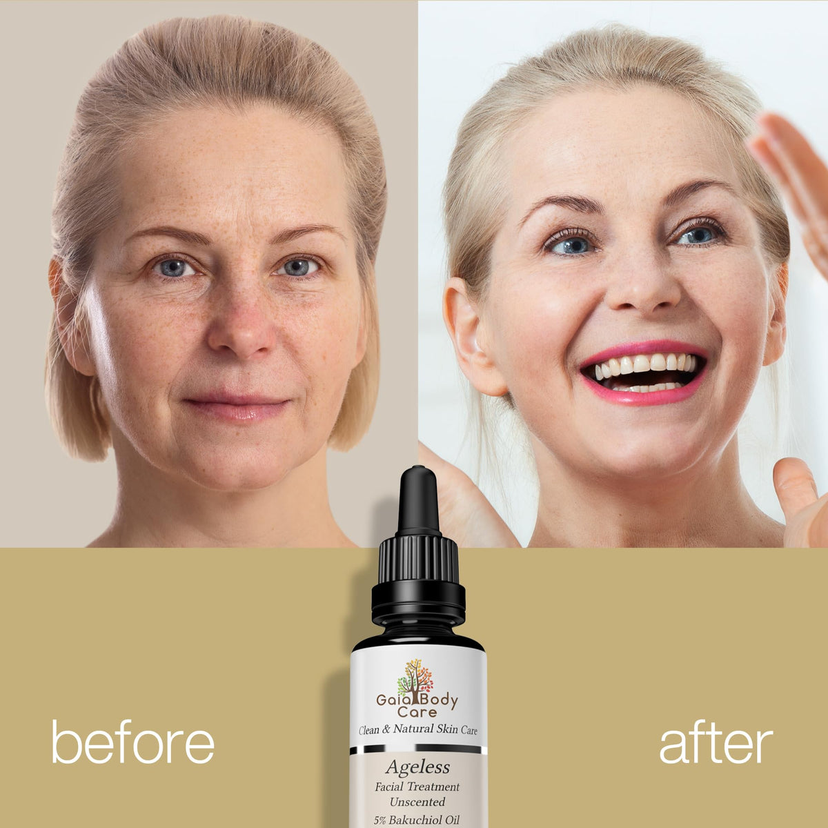 Gaia Body Care ingredient bottles and botanicals highlighting clean formulation