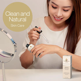Gaia Body Care bottle placed on vanity conveying daily skincare routine