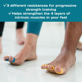 Gait Happens band in use seated demonstrating convenient at-home strengthening