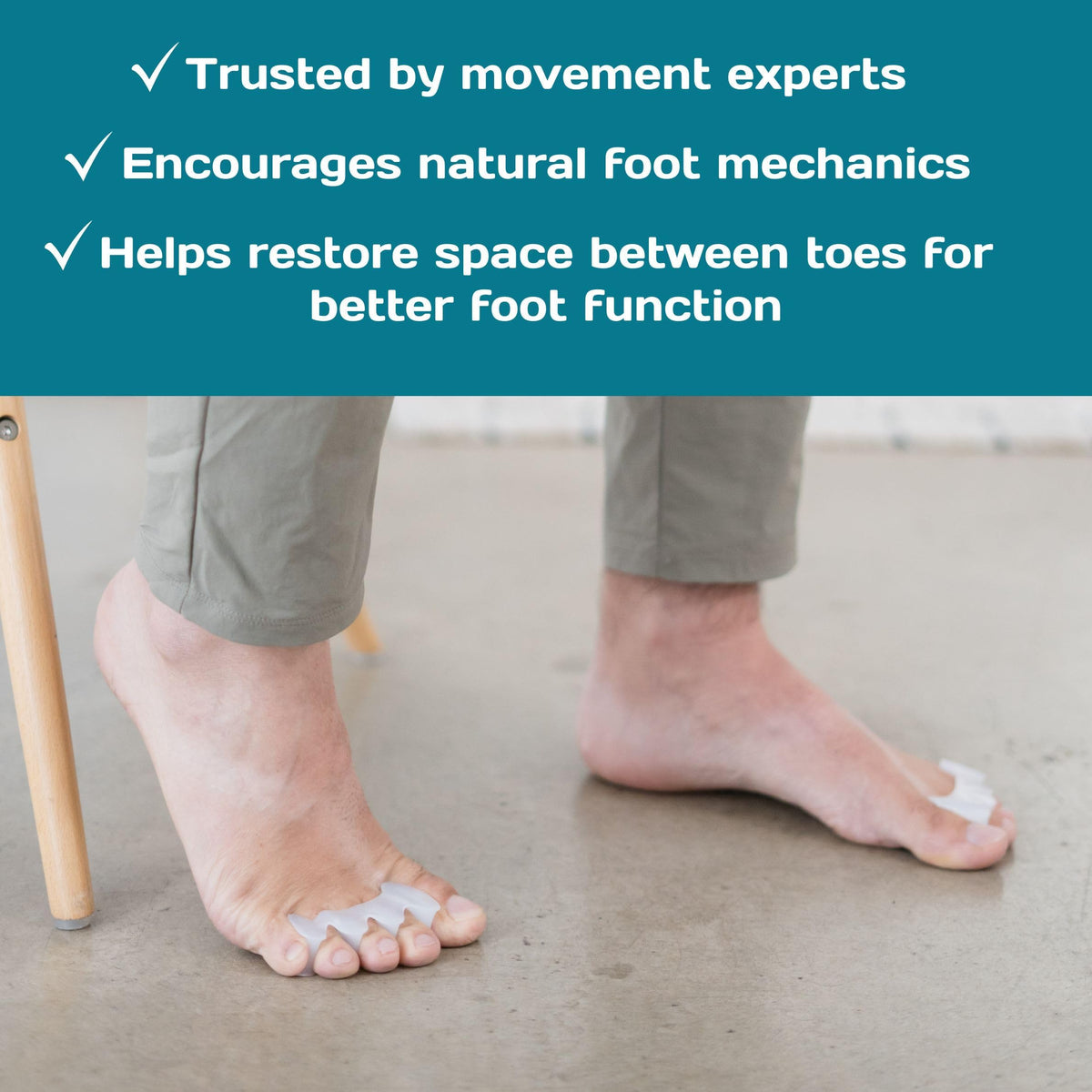 Gait Happens spacer placed between toes showing alignment support