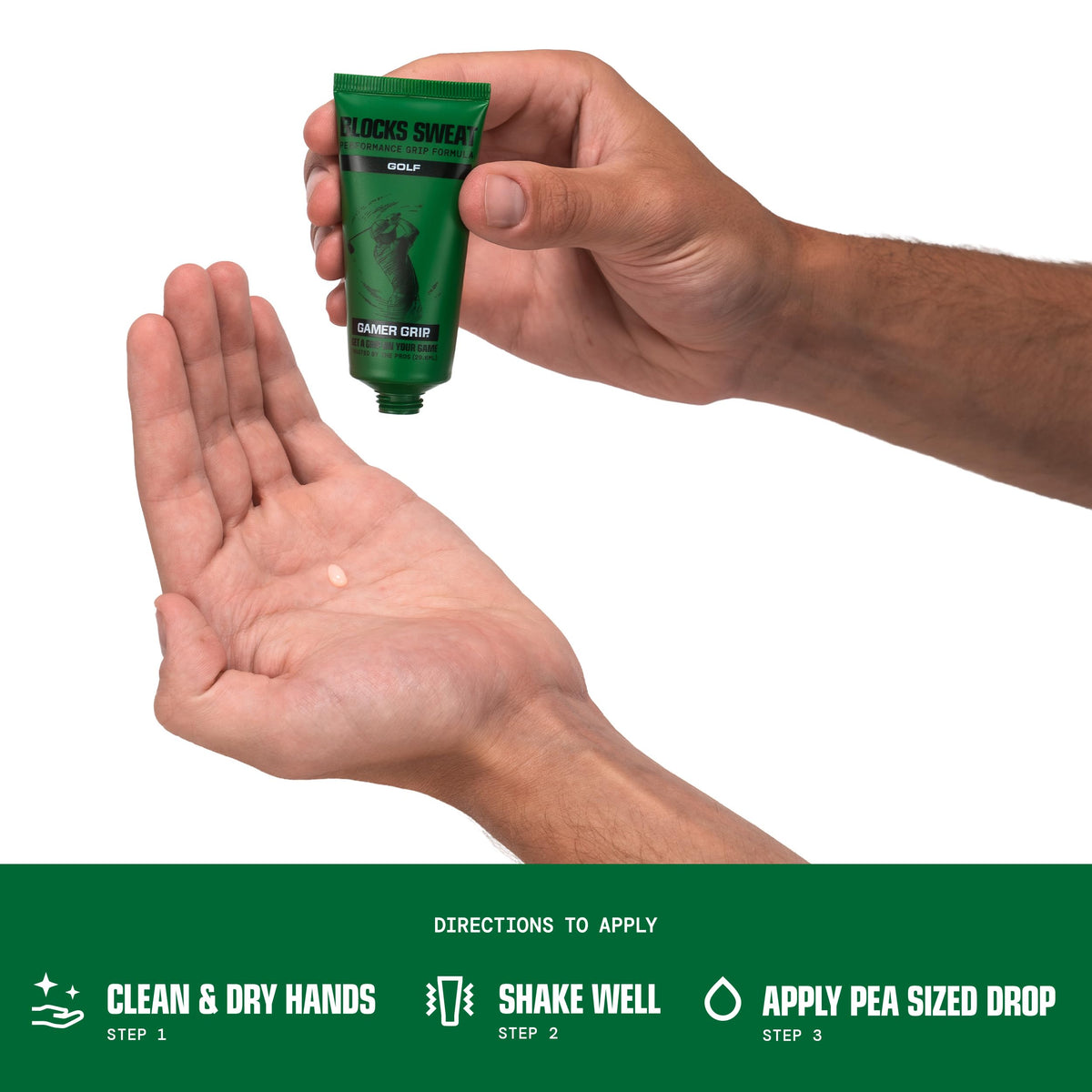 Gamer Grip being applied to a palm offering immediate sweat reduction for improved club control