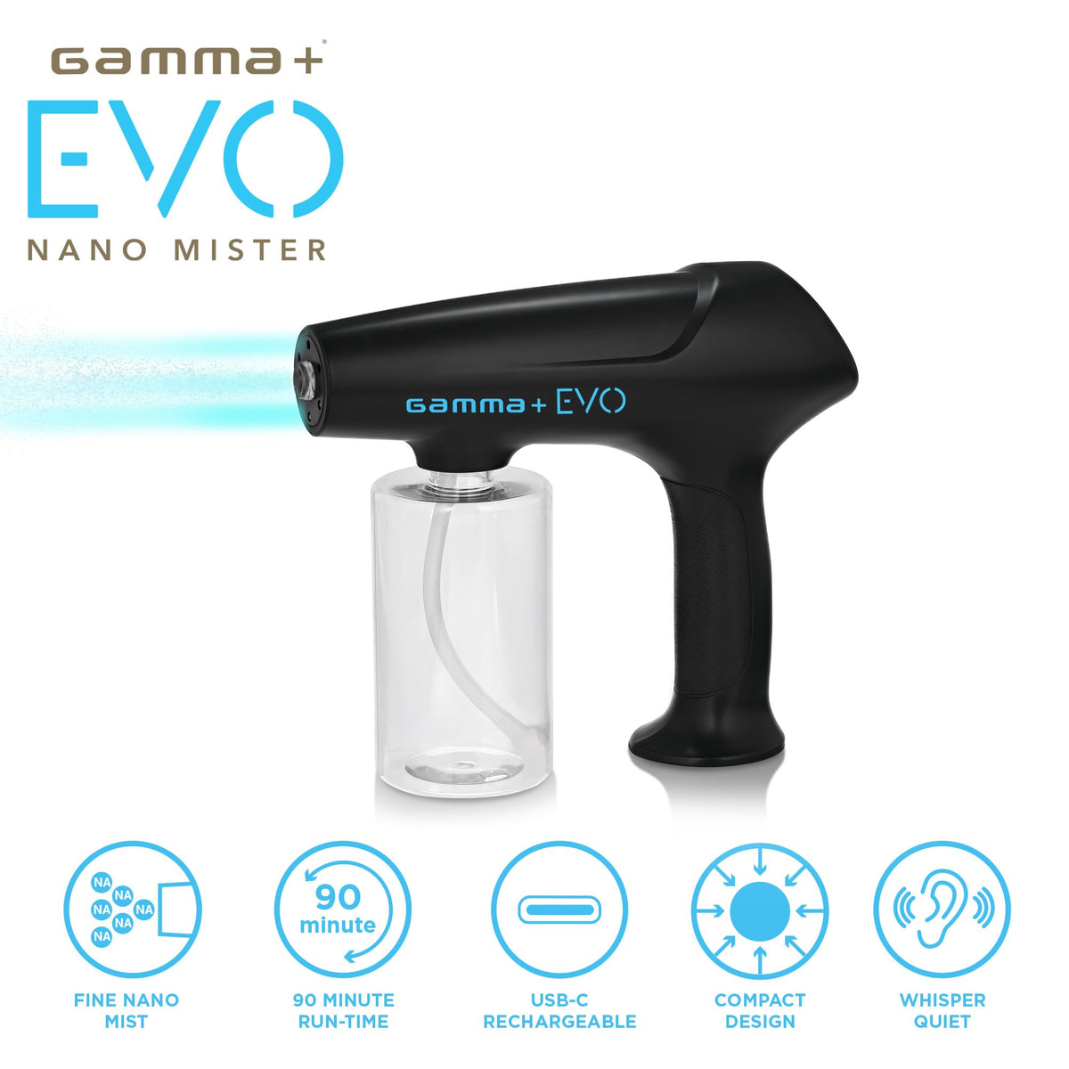 GAMMA+ Evo Nano Mister nozzle close-up highlighting fine mist precision benefit