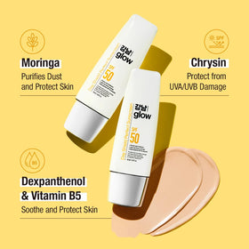 GANGNAM GLOW sunscreen blended under makeup for smooth, non-greasy base