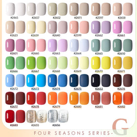 GAOY color array flatlay of 39 shades displaying seasonal variety and mixing potential