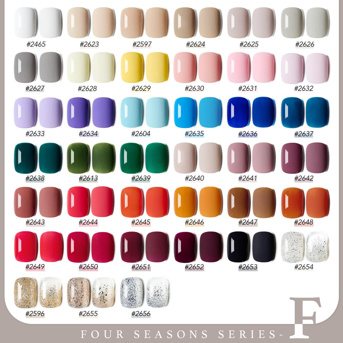 GAOY color array top view displaying 39 shades, useful for choosing seasonal looks