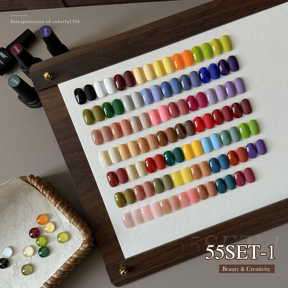 GAOY color palette array displaying 55 shades for seasonal variety