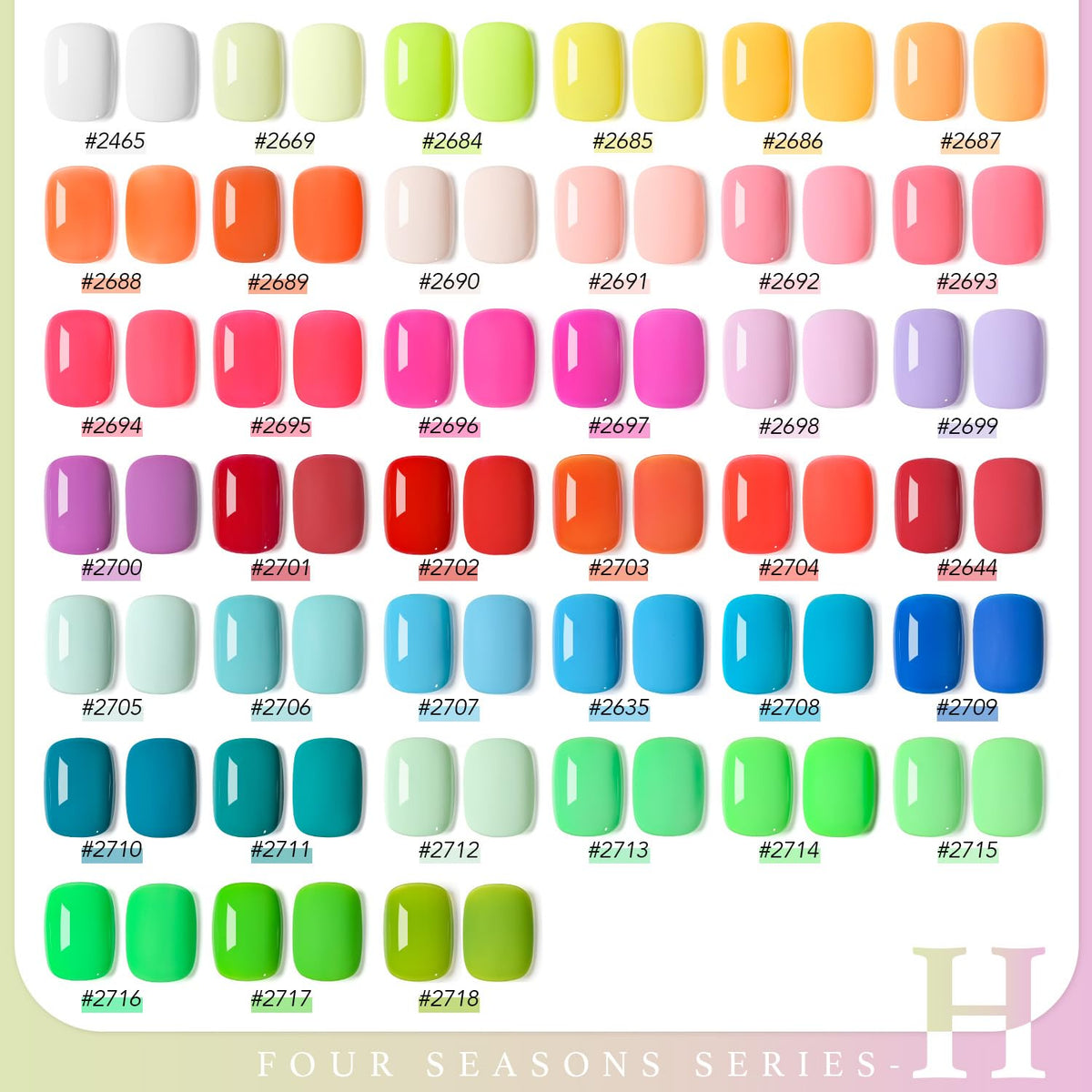GAOY open bottles lined up displaying neon and classic gel colors for choice