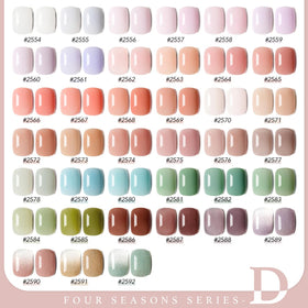 GAOY color swatch array displaying 39 pastel and shimmer shades for seasonal versatility