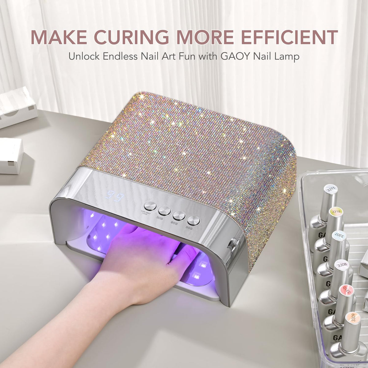 GAOY Diamond on manicure desk showcasing professional setup and faster appointments