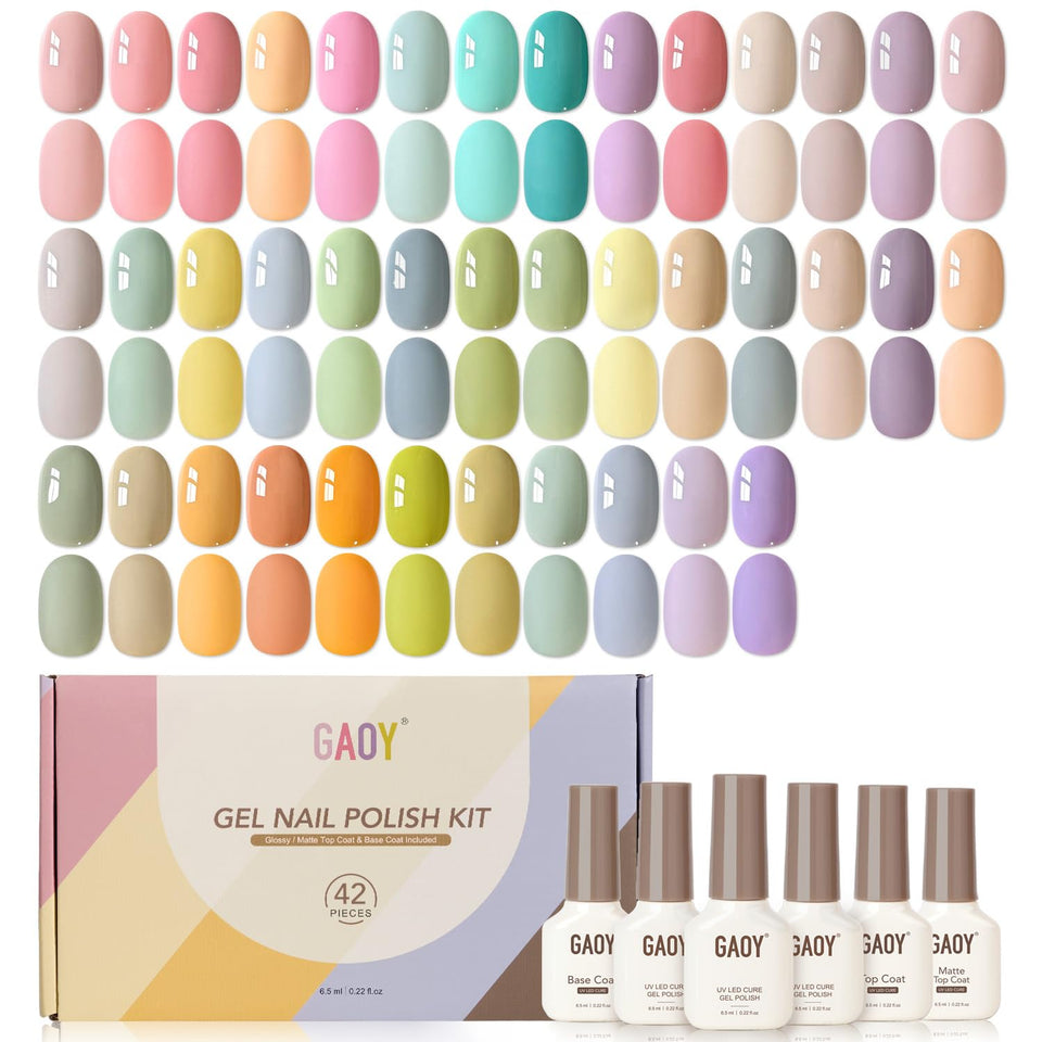 GAOY front packaging showing complete 42-piece kit for easy home manis