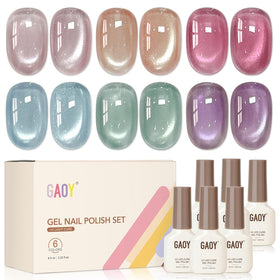 GAOY front packaging showing six glassy jelly gel colors and magnet, professional kit benefit