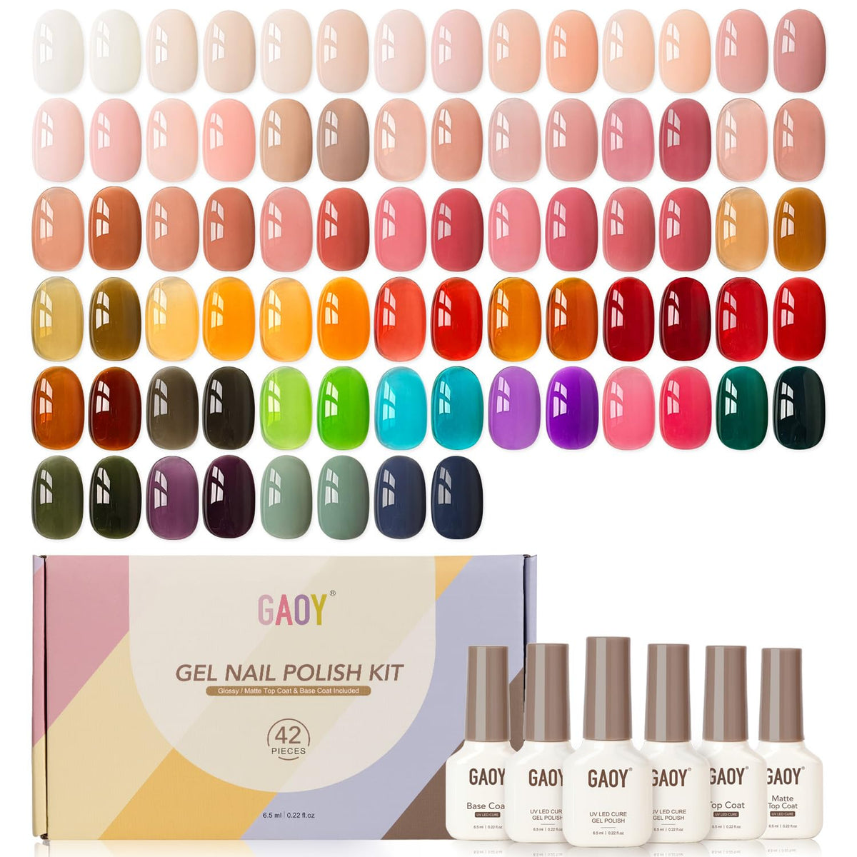 GAOY kit front packaging showing full 42-piece set and included bottles