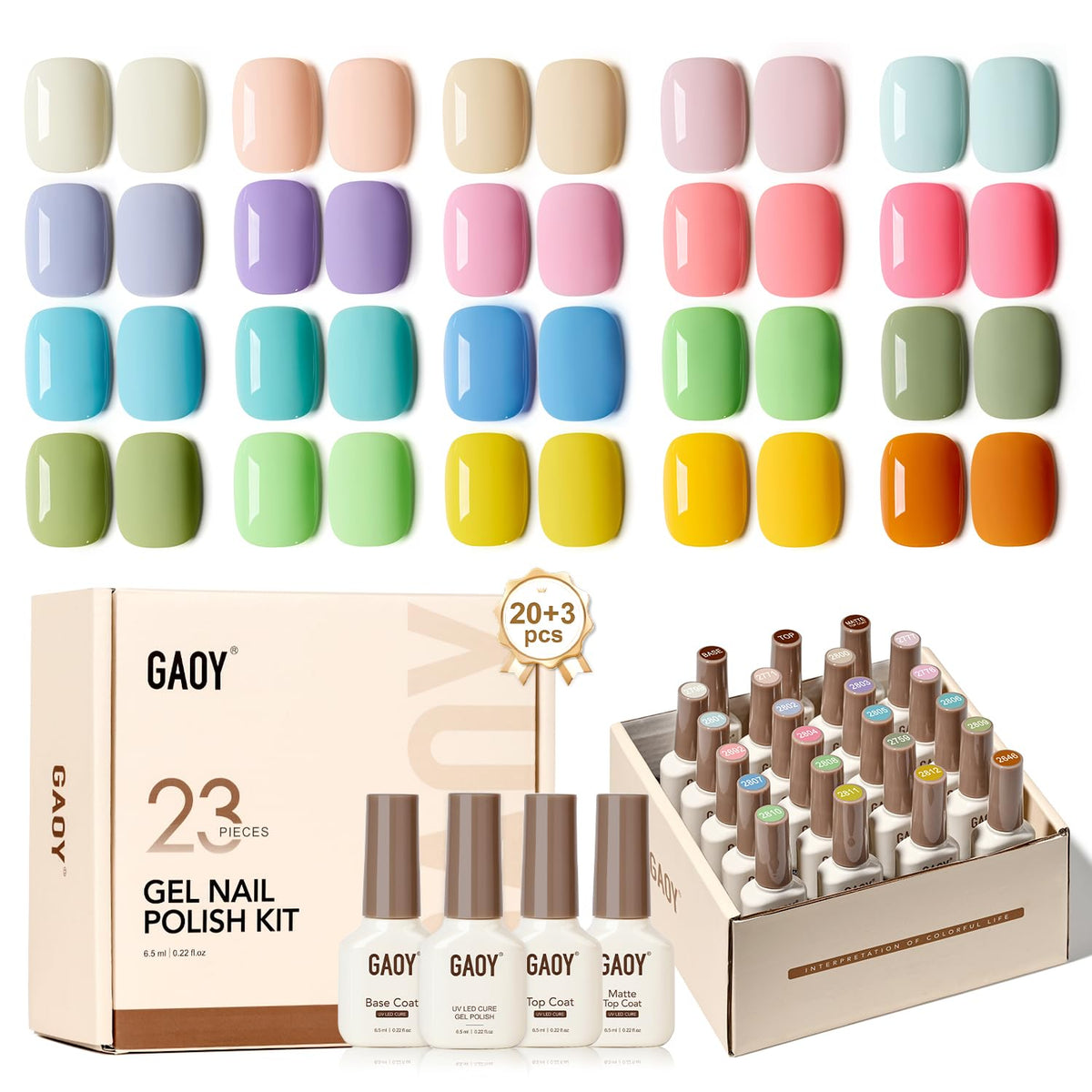 GAOY front packaging showing full 23-piece kit and pastel colors for easy selection