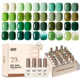 GAOY front packaging showing full 23-piece gel polish kit and benefits