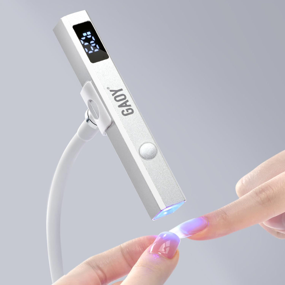GAOY silver front view showing compact nail lamp and benefit of portability