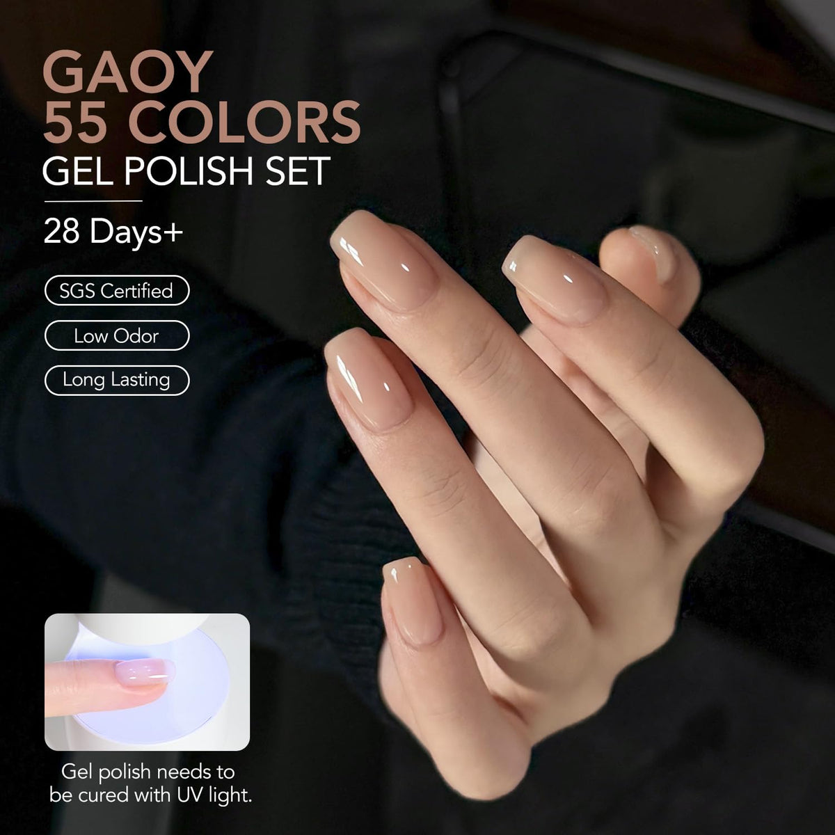 GAOY in-use image of a hand applying gel polish demonstrating easy DIY salon results at home