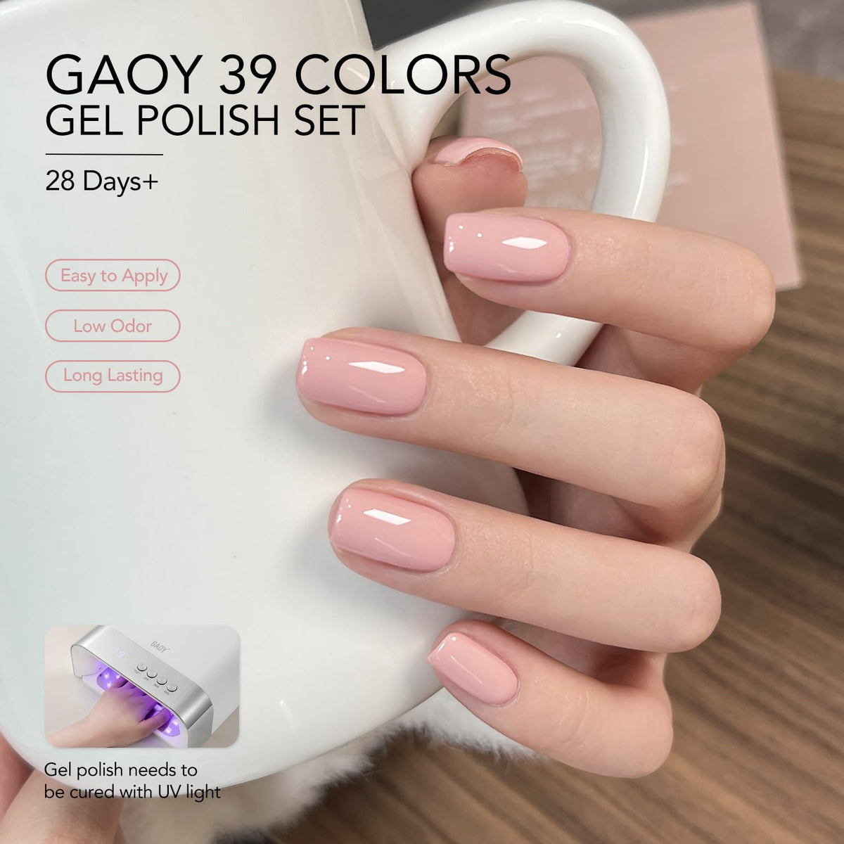 GAOY in use on hands during manicure demonstrating glossy finish and professional look