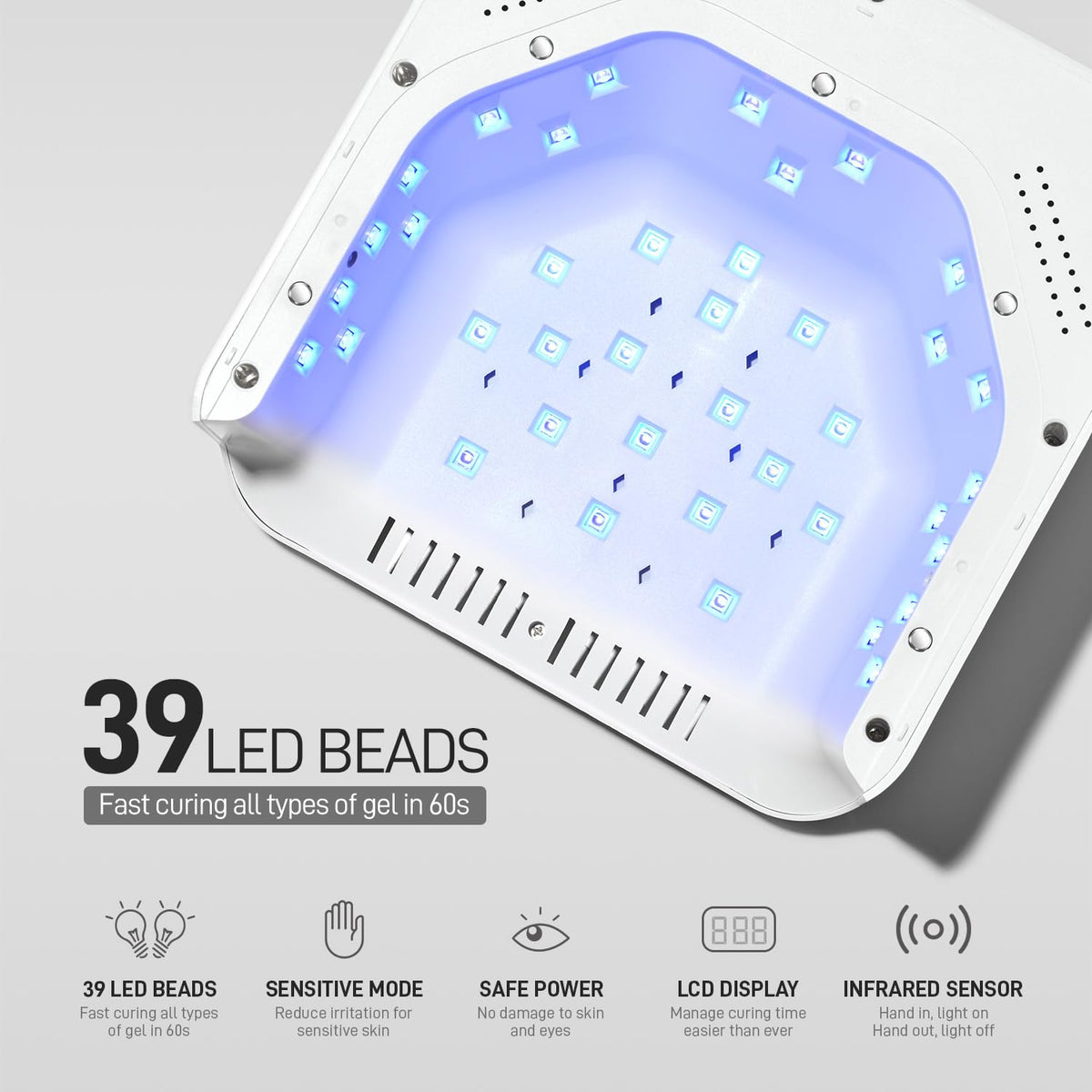 GAOY lamp curing a manicure with hand inside to demonstrate automatic sensor benefit