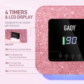 GAOY LCD display and battery indicator showing timers and long-lasting power