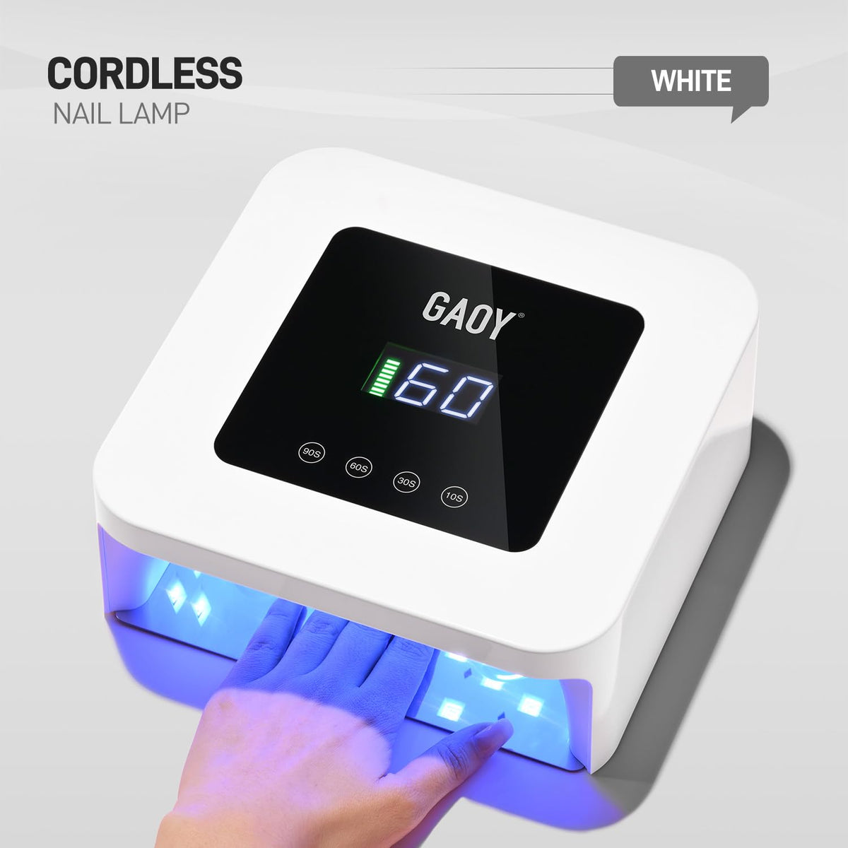 GAOY close-up LCD display showing timers and battery level for easy monitoring