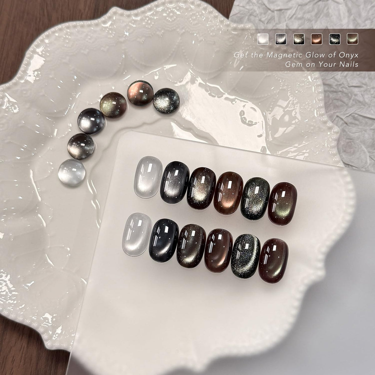 GAOY finished nail on finger with reflective finish, eye-catching shine benefit