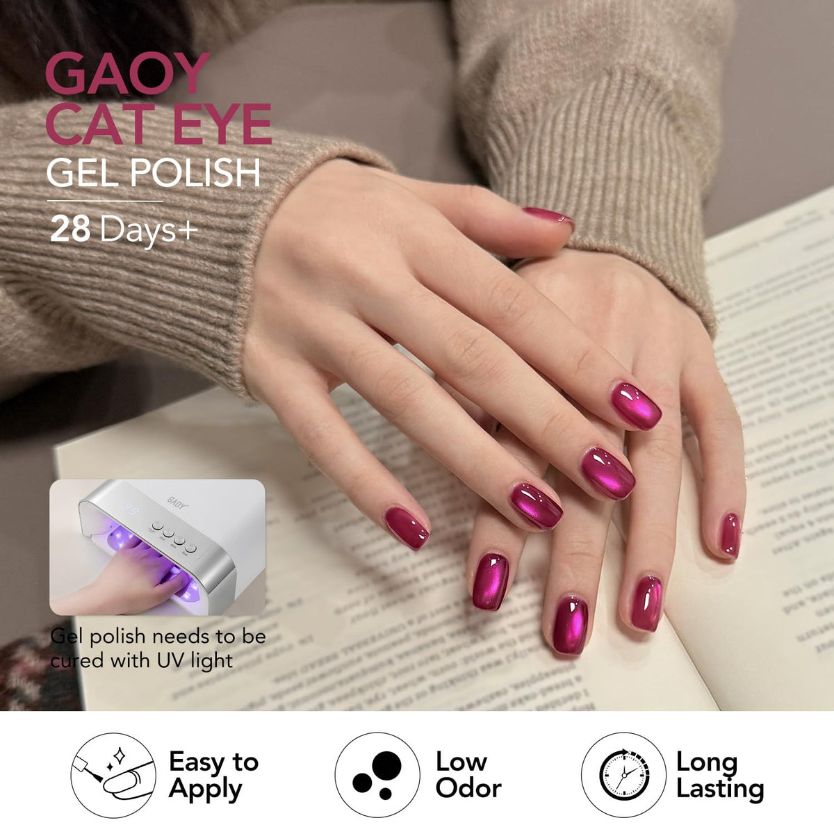 GAOY bottle next to hand for size comparison, compact travel-friendly benefit