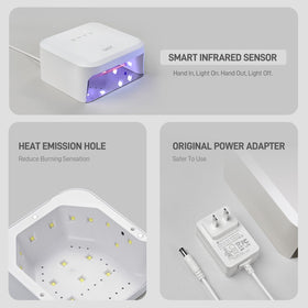 GAOY lamp next to hands for size comparison showing compact design and salon capability