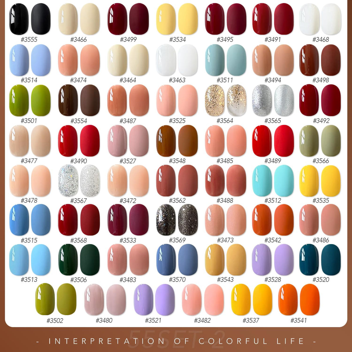 GAOY texture swatch showcasing glossy, matte, and glitter top coat finishes for versatile styling