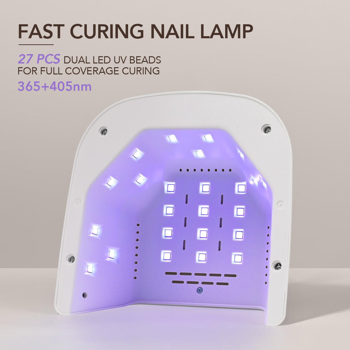 GAOY UV LED lamp curing polish on a hand to show fast drying benefit