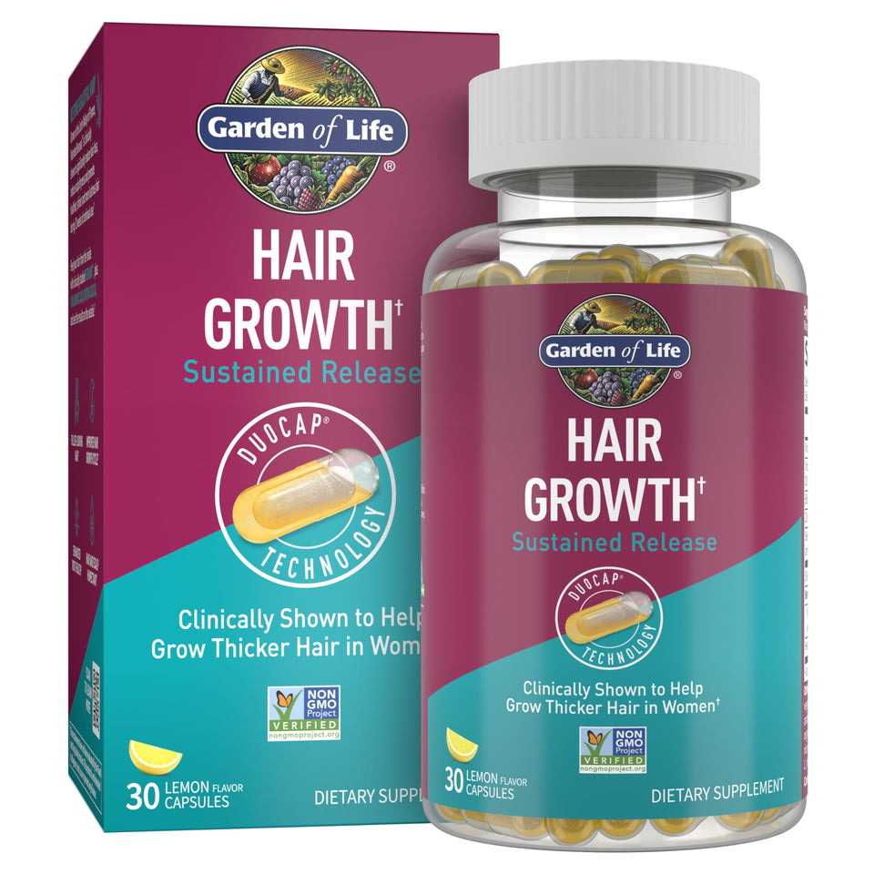 Garden of Life bottle front packaging showing product benefits and brand