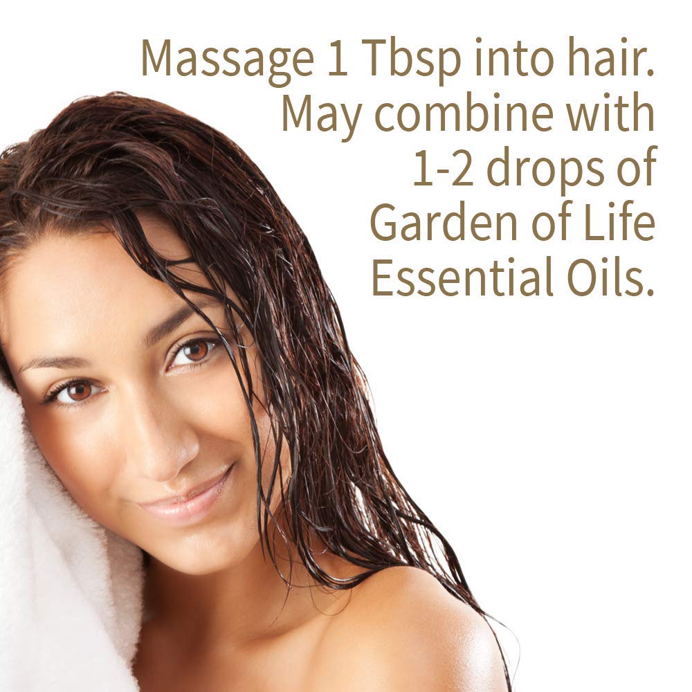 Garden of Life jojoba oil used on hair ends adding shine and reducing frizz