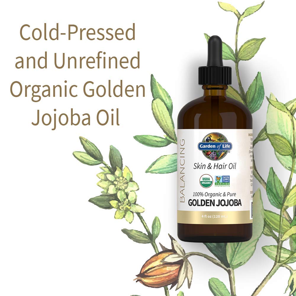 Garden of Life jojoba oil pouring to show light texture and quick absorption