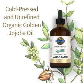 Garden of Life jojoba oil pouring to show light texture and quick absorption