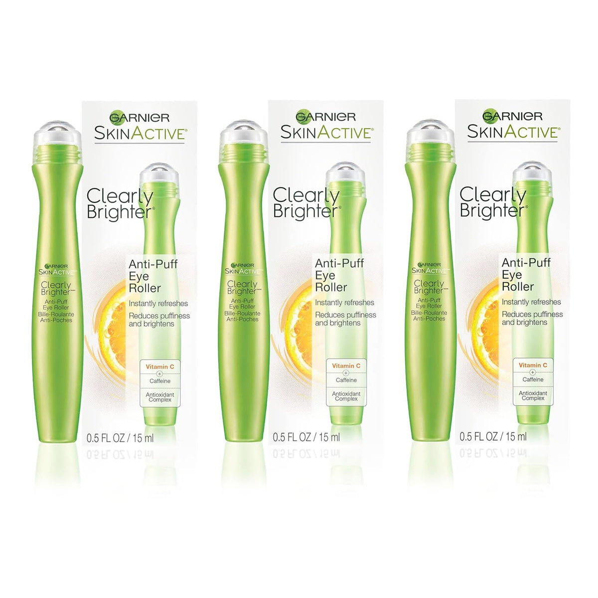 Garnier Clearly Brighter eye roller front packaging showing product and branding for quick recognition