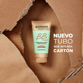 Garnier before and after on face showing evened skin tone