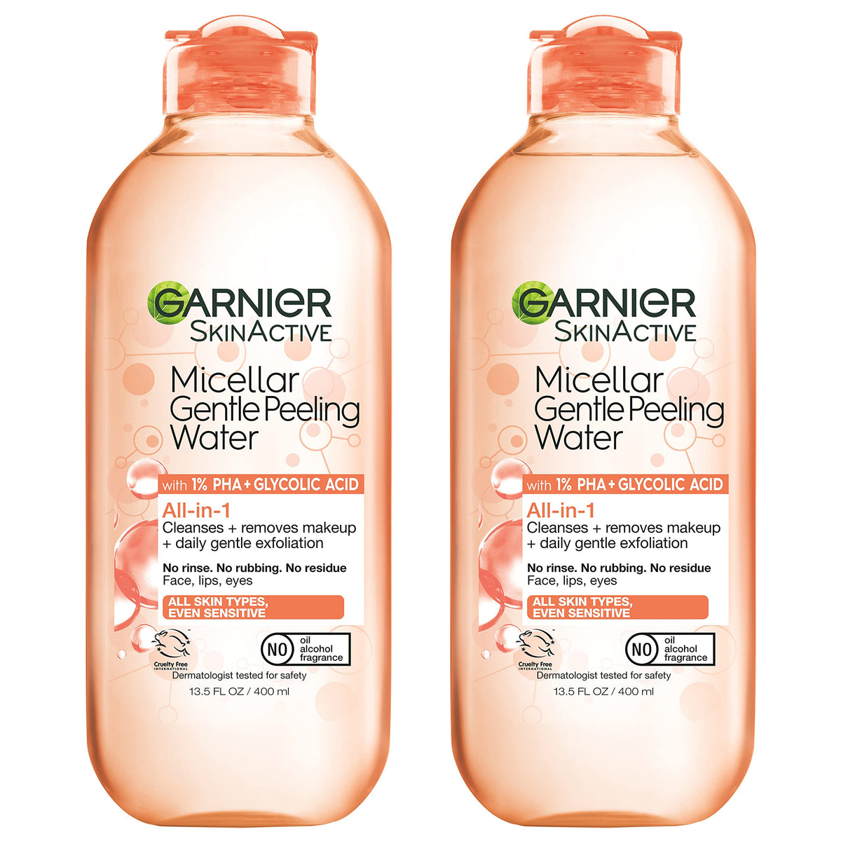 Garnier front packaging 2 pack showing bottles and benefits