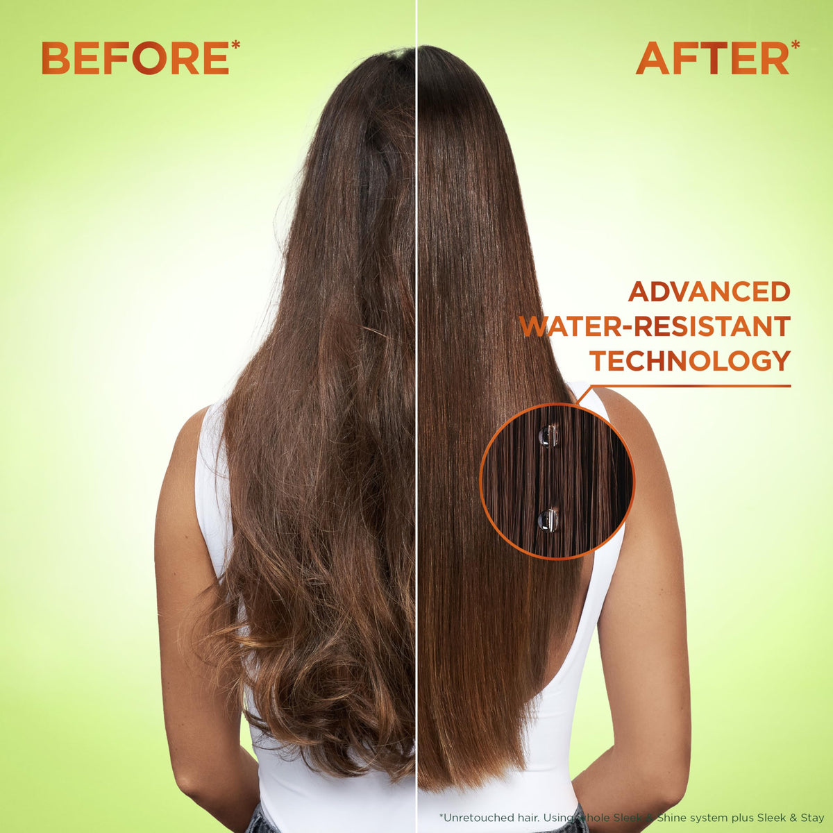 Garnier Fructis before and after hair comparison demonstrating smoother results