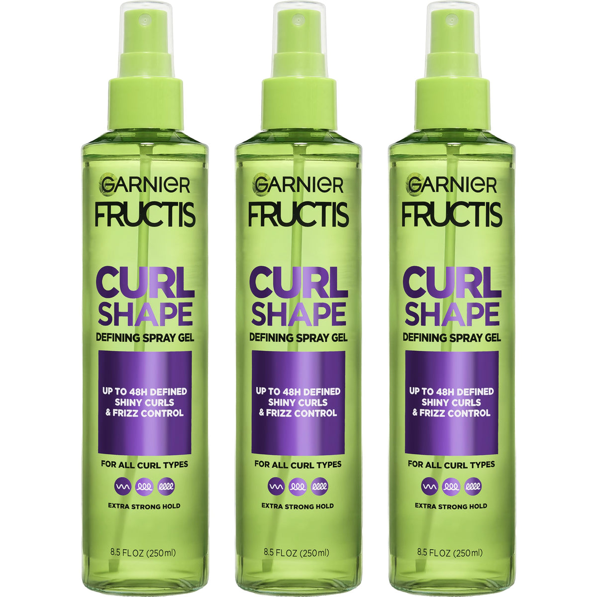 Garnier Fructis front packaging showing product benefits and 3-count value
