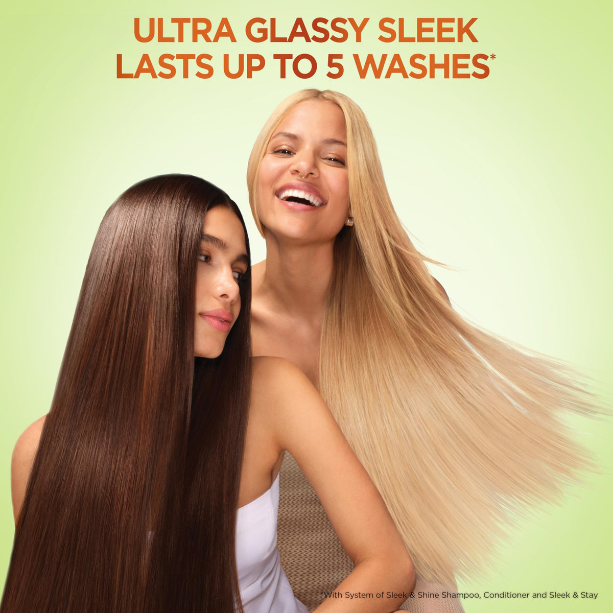 Garnier Fructis used in a styling routine showing sleek, shiny finished hair
