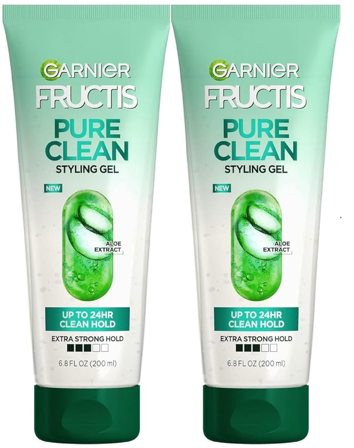 Garnier Fructis front packaging showing clean-hold styling gel benefit