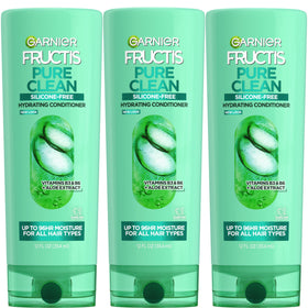 Garnier Fructis bottle front packaging showing label and recycled plastic claim for clear benefits