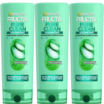 Garnier Fructis bottle front packaging showing label and recycled plastic claim for clear benefits