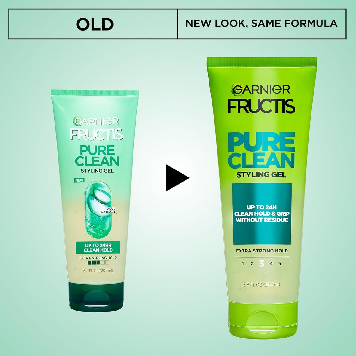 Garnier Fructis gel held in hand illustrating size and easy-dispense benefit