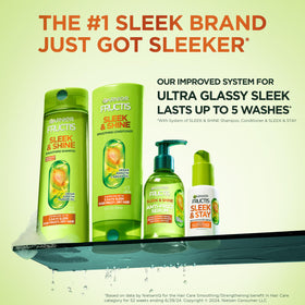 Garnier Fructis shampoo pump and label highlighting smoothing formula