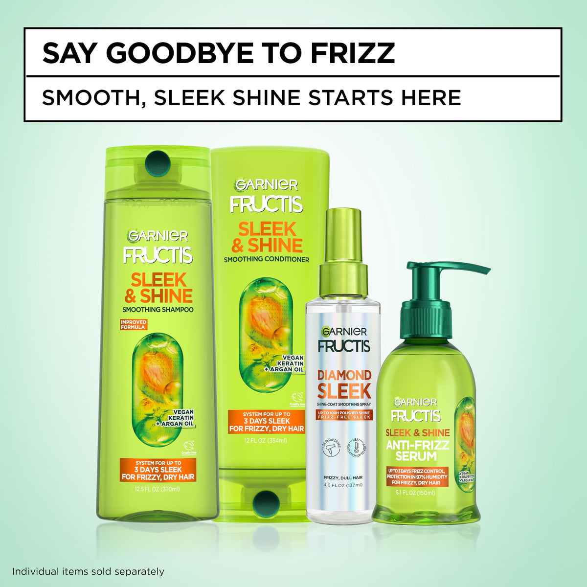 Garnier Fructis bottles beside a ruler showing actual size and volume