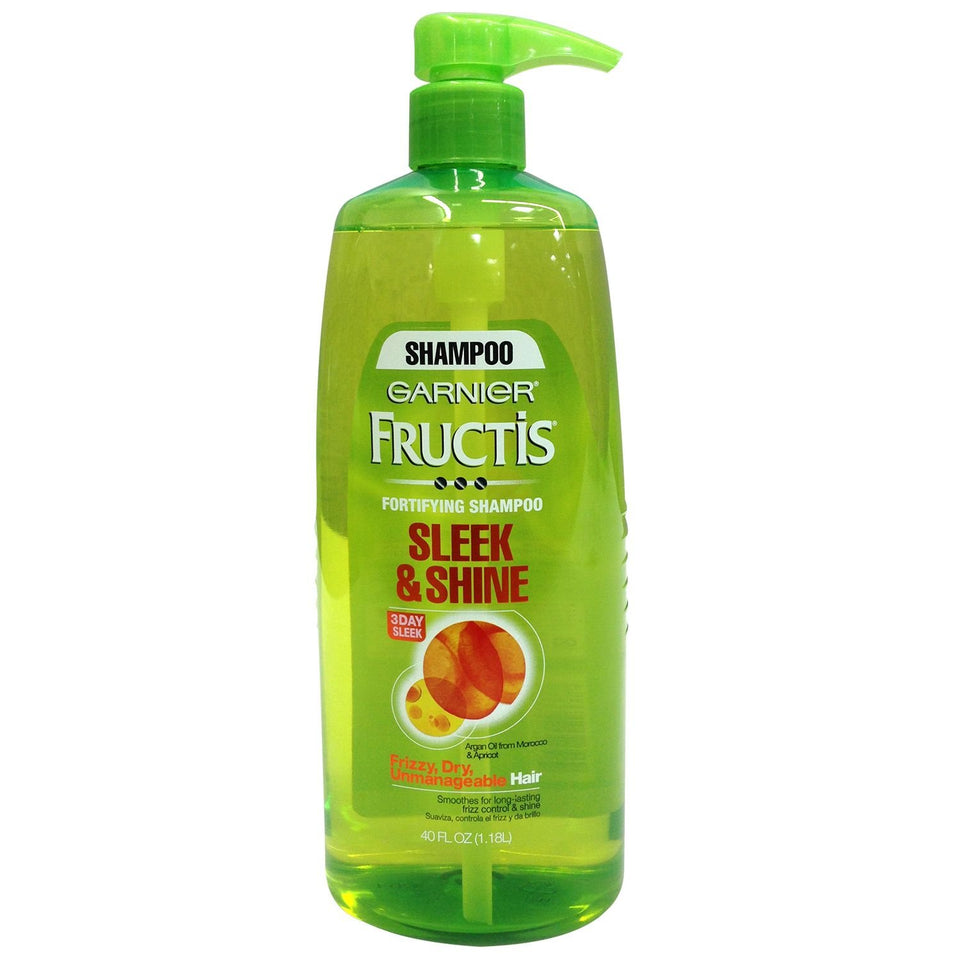 Garnier Fructis front pump bottle showing label and convenient dispenser for easy use