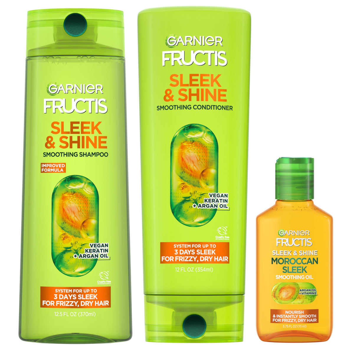 Garnier Fructis front kit neatly arranged showing all three products and benefits