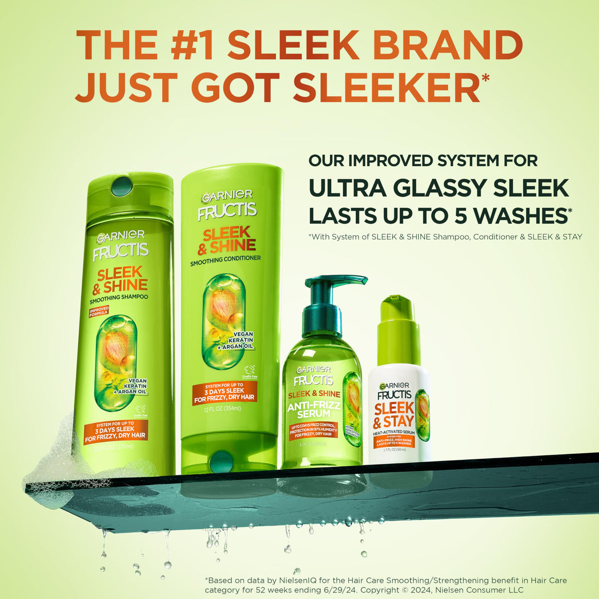 Garnier Fructis shampoo bottle close up highlighting label and frizz control